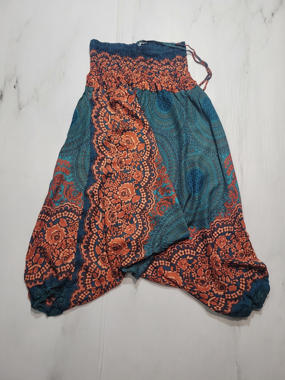 Girls' Teal and Orange Smocked Waist ALofbaz Girls Size 12/13 Y Boho -Line Skirt